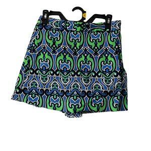 Boston Proper Skort 4 Blue Green Excellent Geometric Paisley Print Side Zip